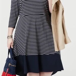 Tommy Hilfiger Navy and White Striped Midi Dress
